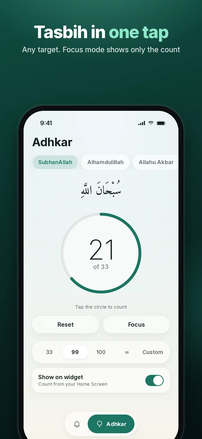 Tasbih in one tap