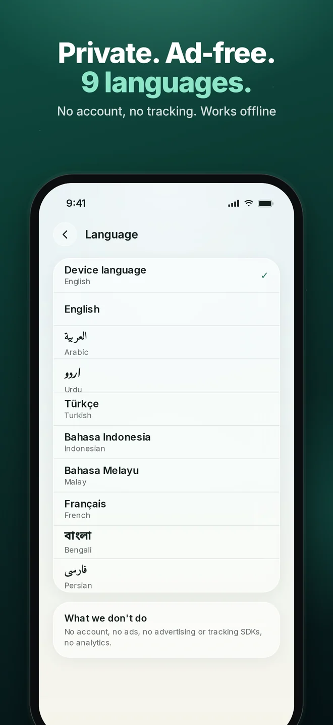 Private, ad-free, nine languages